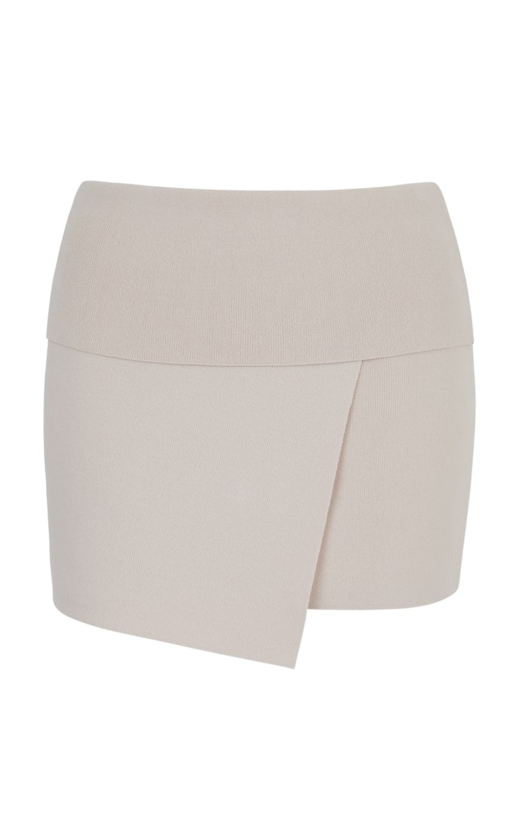  Takara crepe wrap beige mini skirt from Aya Muse.