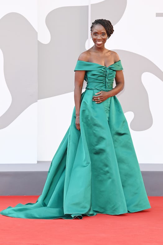 Sharon Duncan-Brewster wore an emerald off-the-shoulder gown to the Venice Film Festival in Venice, ...