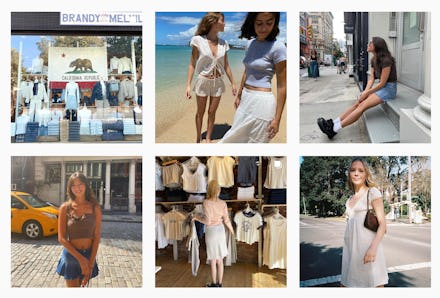 A six-part collage of women wearing Brandy Melville clothes
