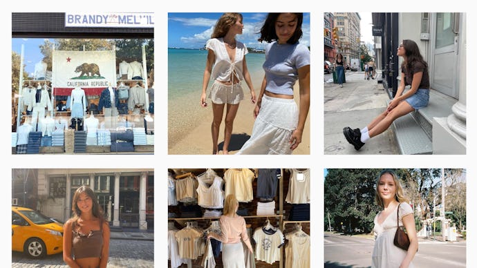 A six-part collage of women wearing Brandy Melville clothes