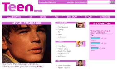 Teen magazine online front page featuring actor Josh Hartnett