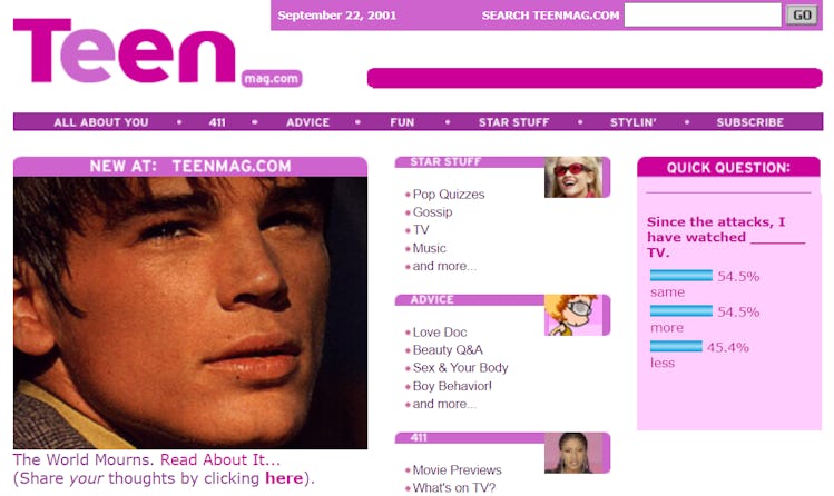Teen magazine online front page featuring actor Josh Hartnett