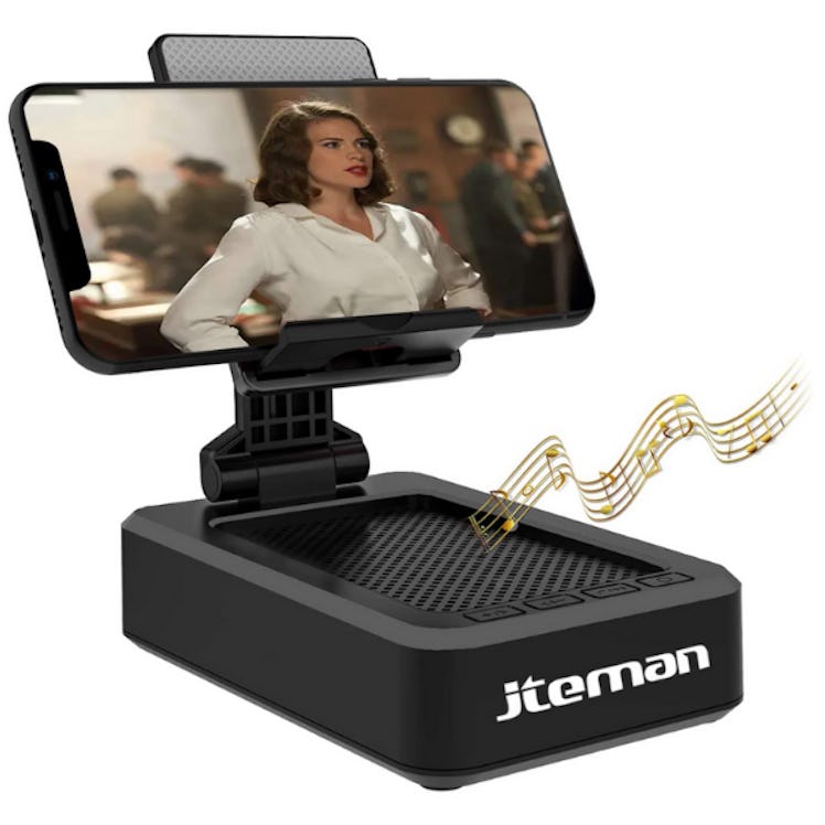 JTEMAN Cell Phone Stand with Wireless Bluetooth Speaker and Anti-Slip Base