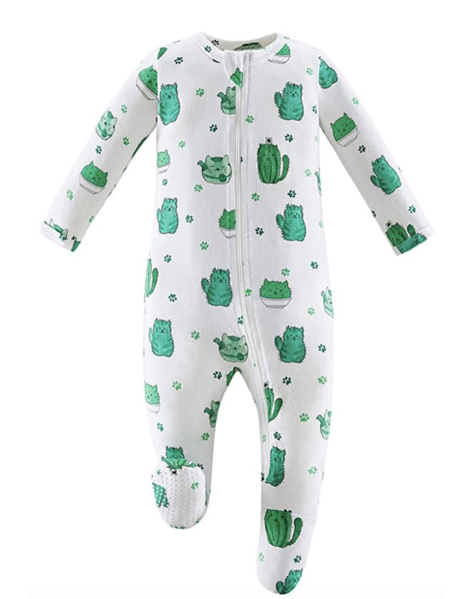 Image of a bamboo-and-cotton baby footed pajama with cactus print.