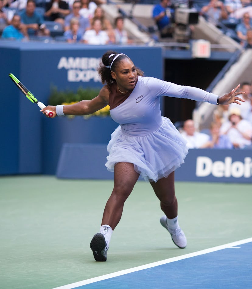 Serena Williams of the United States playing against Kaia Kanepi of Estonia in the fourth round of t...