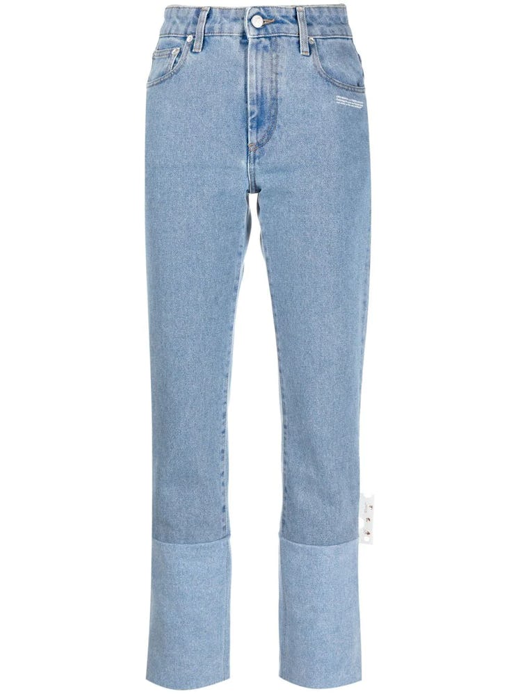 Off-White high-rise straight leg cuff jeans, available to shop via Farfetch.
