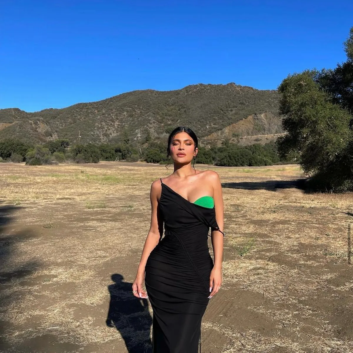 kylie jenner pregnant brown dress Kylie Jenner Shares Pregnancy Fashion Photos