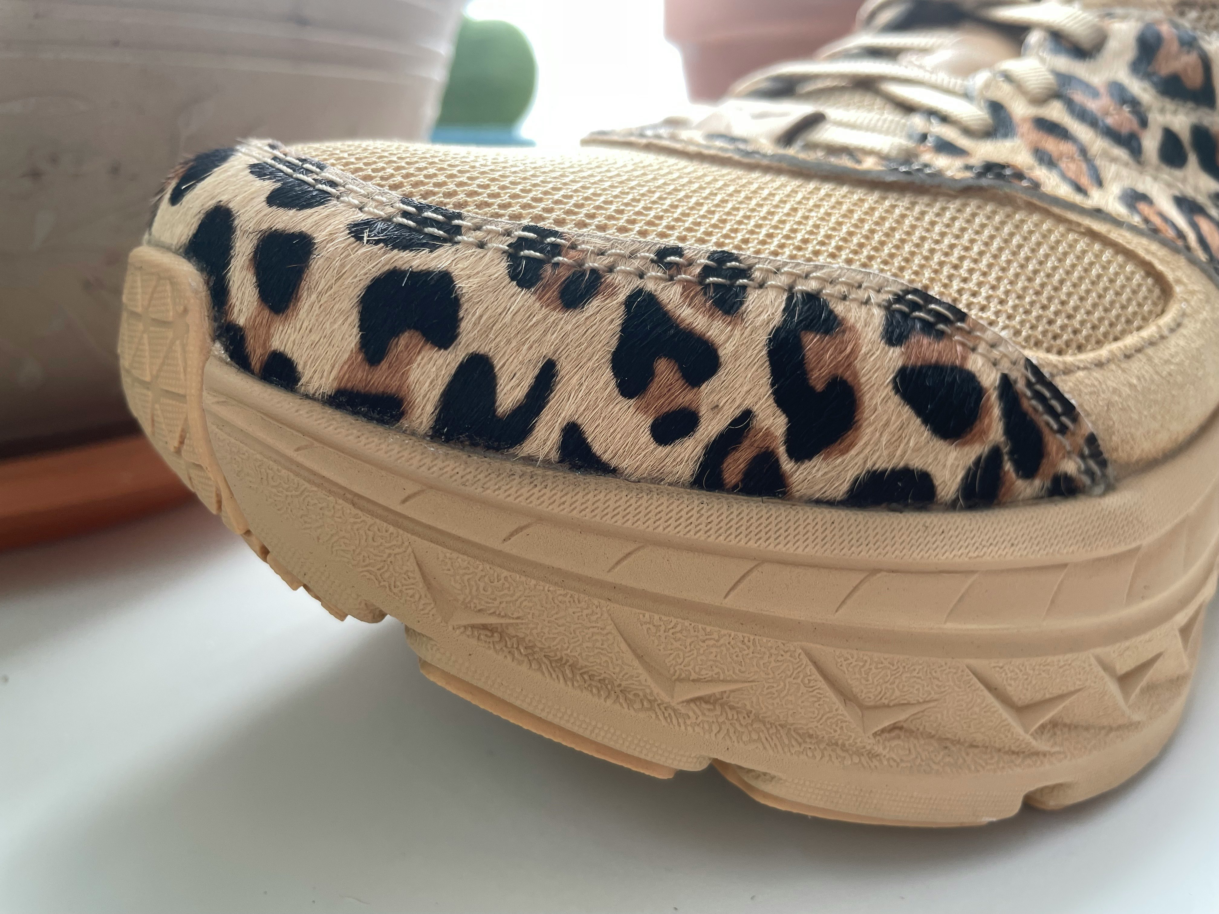 HOKA x Engineered Garments Bondi L in Sand Leopard Print - Wallace