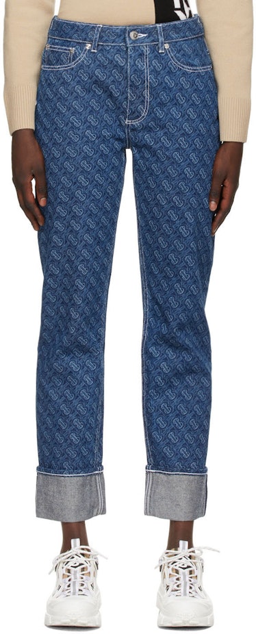 Blue TB Print Jeans from Burberry, available to shop via SSENSE.
