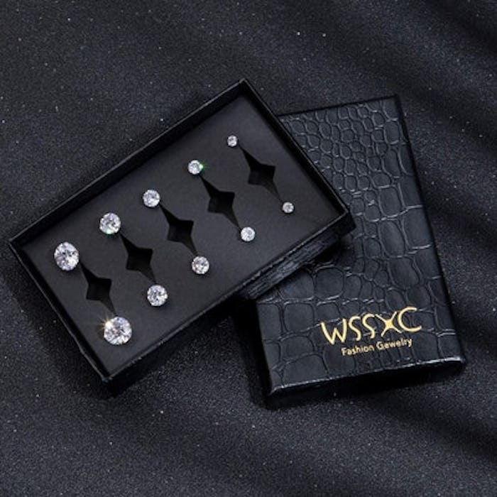 Wssxc Stainless Steel Cubic Zirconia Stud Earrings Set (5 Pairs)