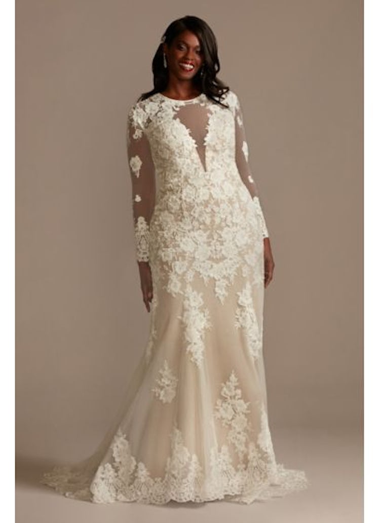 Long Sleeve Plus Size Sequin Floral Wedding Dress David's Bridal