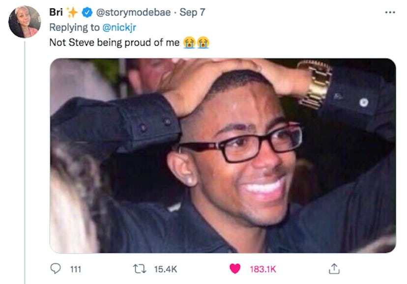 Twitter user @storymodebae reacts to Steve's viral message to 'Blue's Clues' fans