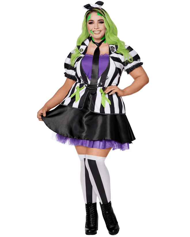 This women's Beetlejuice costume dress is available in plus size and standard sizes.