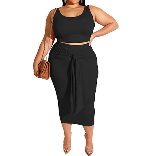 MRSFITOK Plus Size Tank Top Bodycon Skirt Set