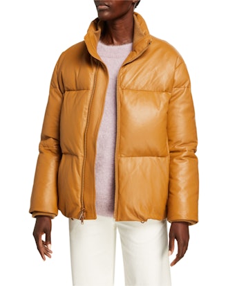 Zip-Front Leather Puffer Jacket from Vince, available to shop via Neiman Marcus.