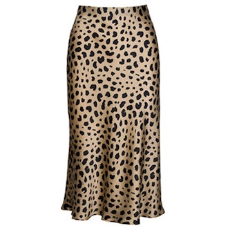 Soowalaoo High Waist Leopard Midi Skirt