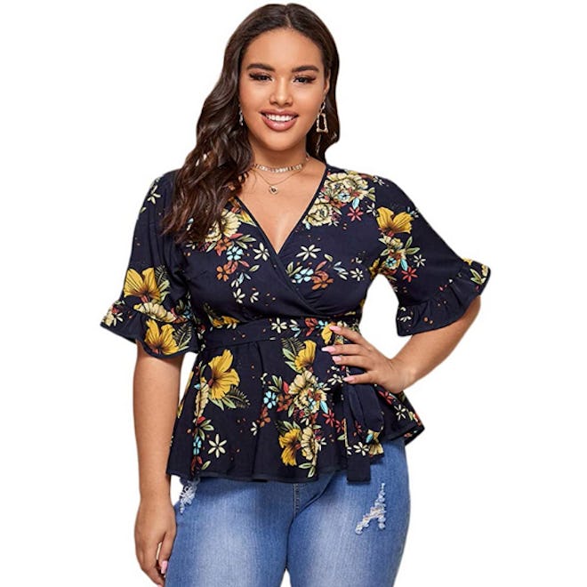 Romwe Plus Size Wrap Blouse