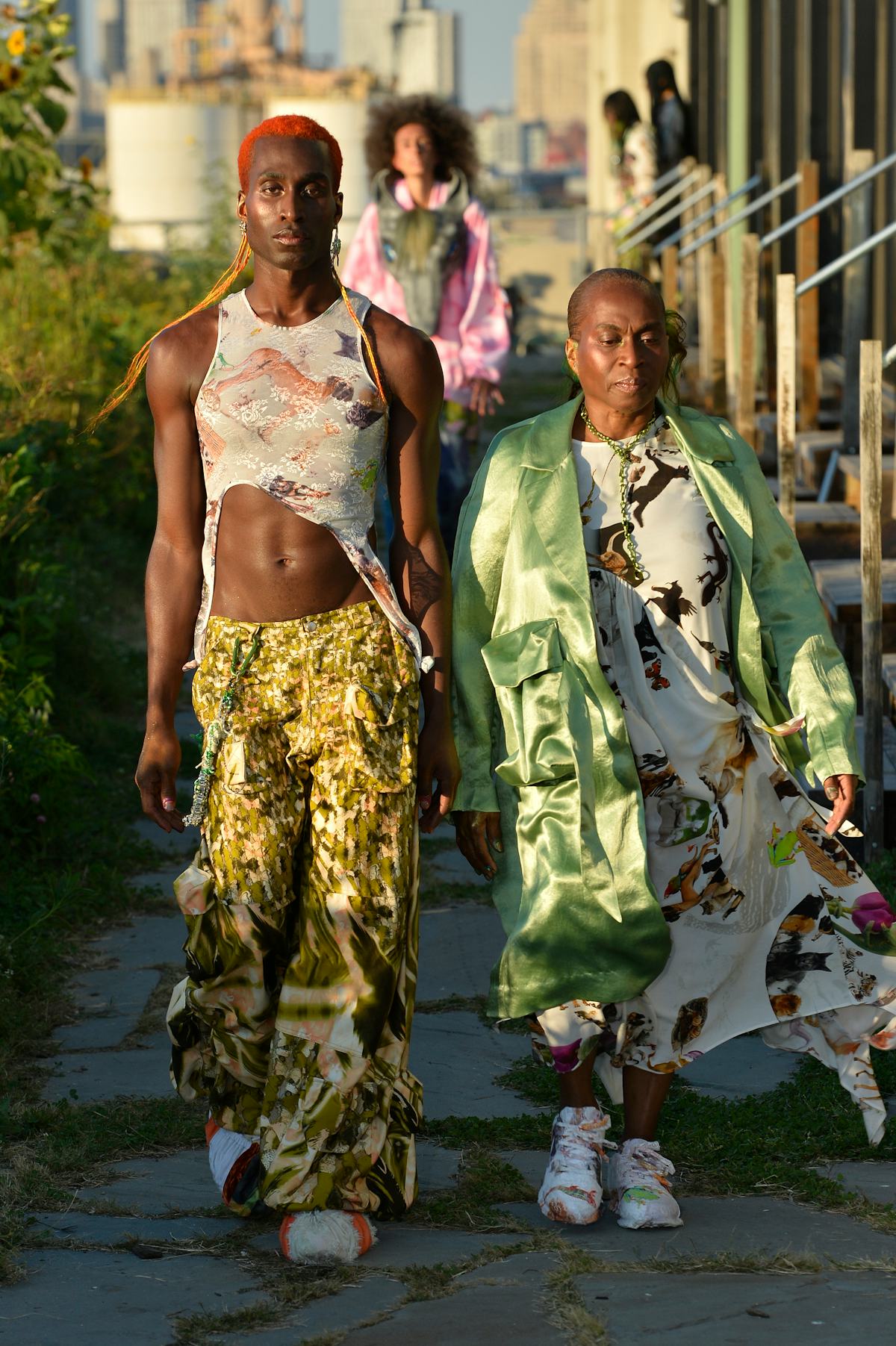  A model walks the runway at Collina Strada Spring/Summer 2022 at Brooklyn Grange Rooftop during New...