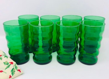 Anchor Glass Forest Green Ribbed Ripple Juice Tumblers, Set of 8