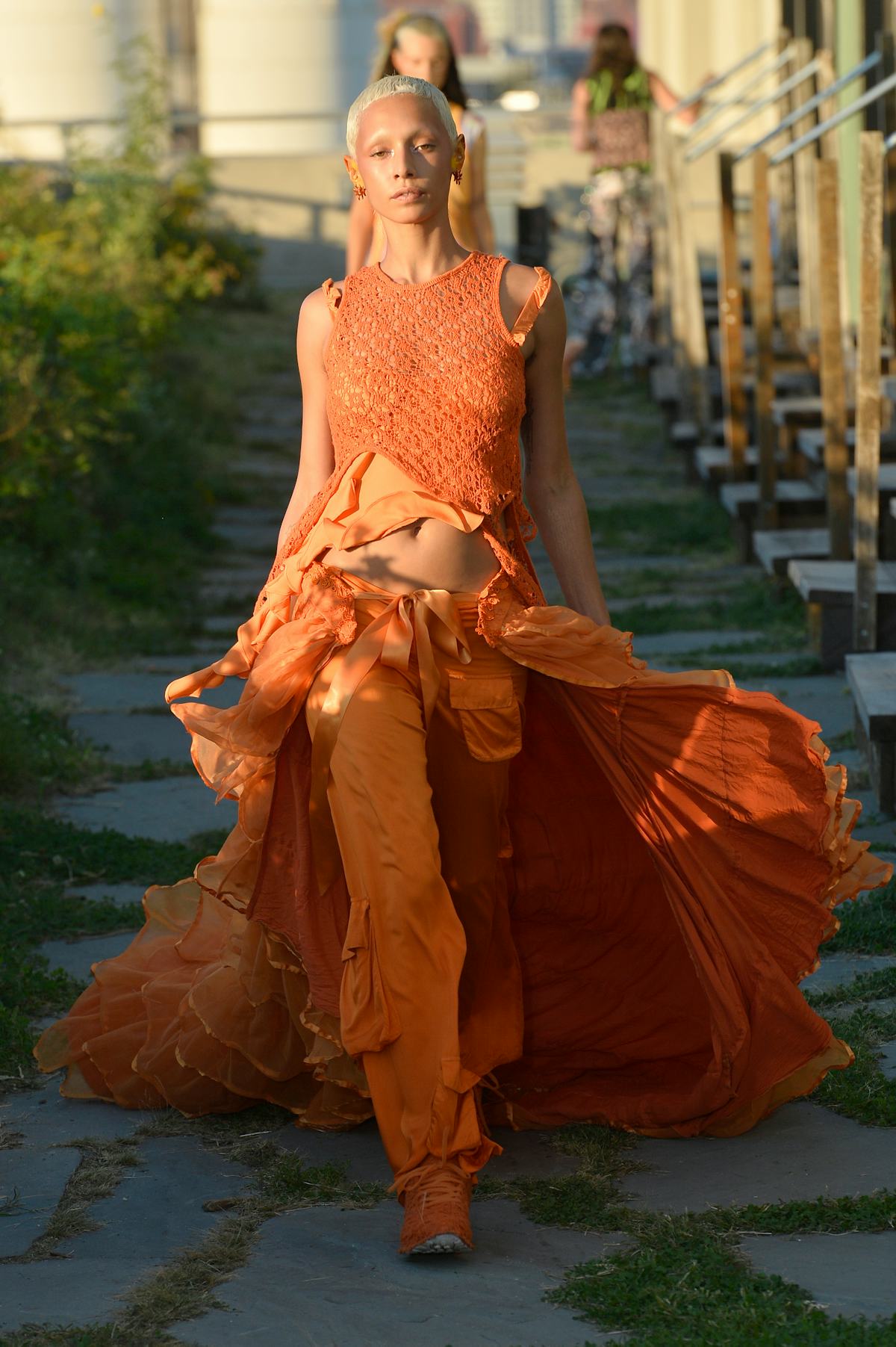 A model walks the runway at Collina Strada Spring/Summer 2022 at Brooklyn Grange Rooftop during New ...