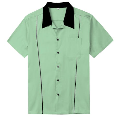 Mens Shirts Plus Size Clothing Rockabilly Retro Bowling Shirts Mint Green