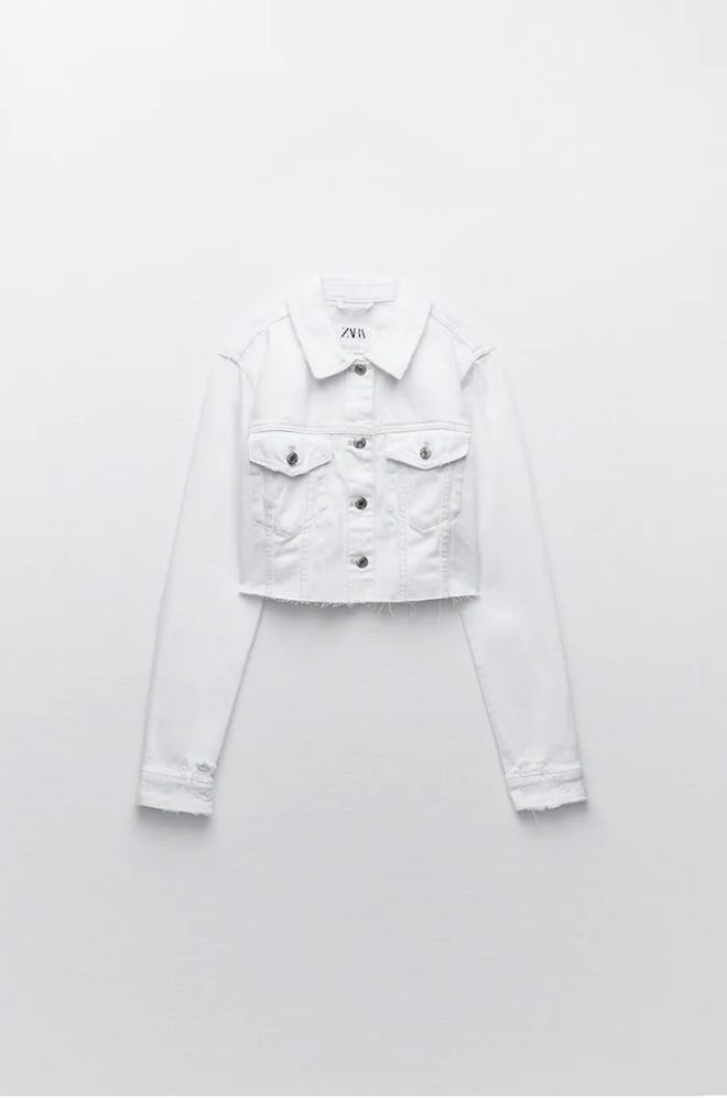 Zara's cropped white denim jacket. 