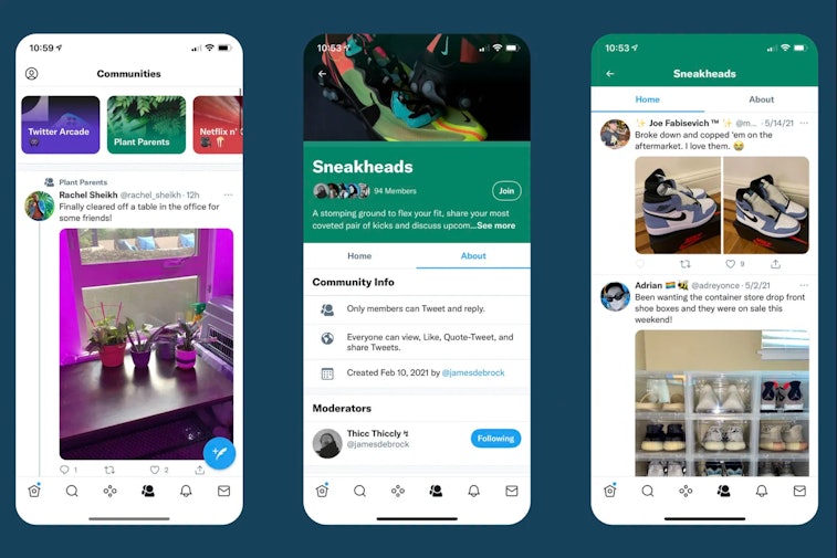 Twitter is launching Communities, a feature for discussing specific topics with others.