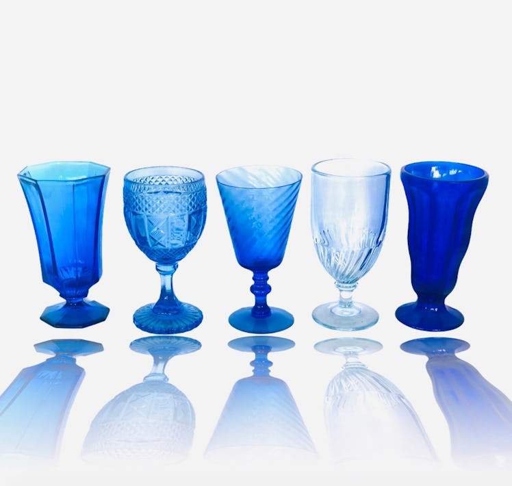 Mismatched Set of Colorful Blue Glassware