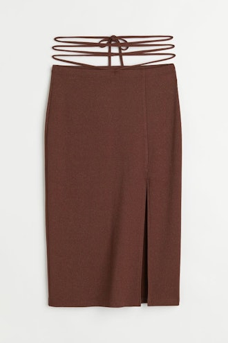 H&M brown tie-detail skirt.