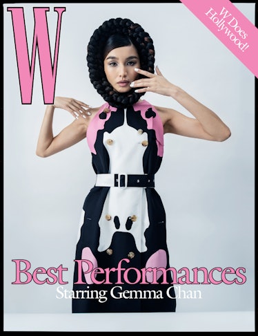 Gemma Chan in a Burberry sleeveless trench coat on the cover of W Magazine's Best Performances
