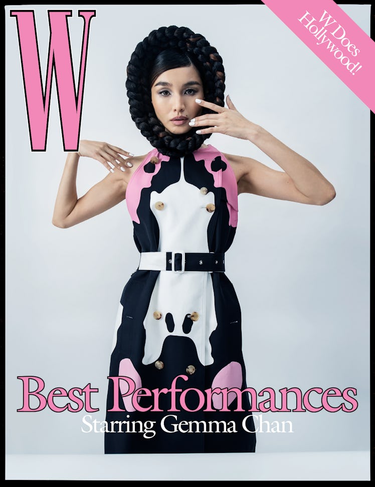 Gemma Chan in a Burberry sleeveless trench coat on the cover of W Magazine's Best Performances