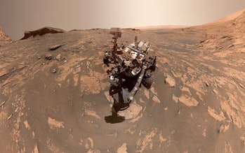 curiosity rover selfie with mars in the background