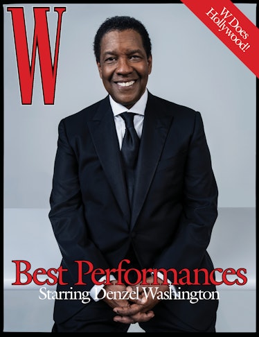Denzel Washington in a tuxedo, tie, and white shirt on the cover of W Magazine's Best Performances