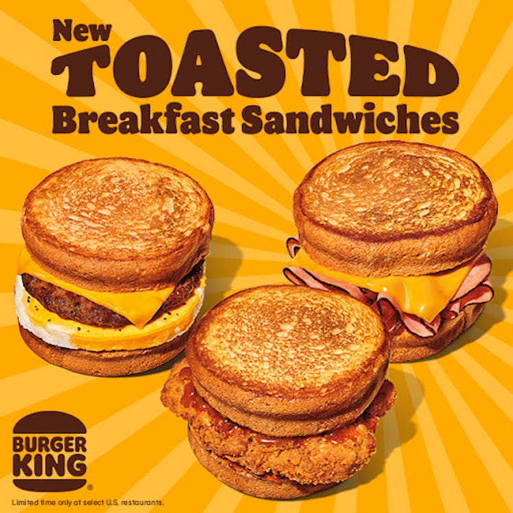 Burger King is testing Whopper Melts and Toasted Breakfast Sandwiches in January 2022.