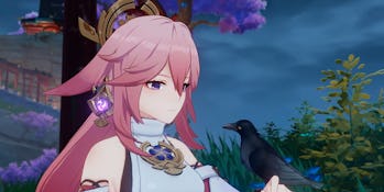 genshin impact yae miko bird screenshot