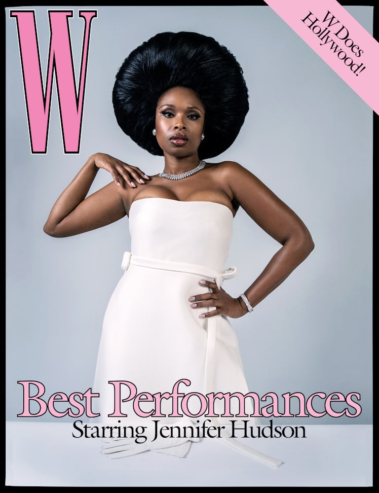 Jennifer Hudson in a white gown and a necklace on the cover of W Magazine's Best Performances