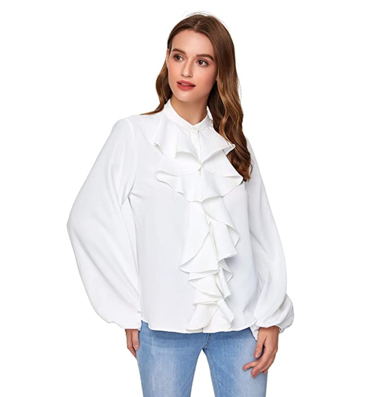 SheIn Long-Sleeve Button-Down Ruffled Lotus Shirt 