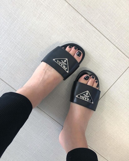 black pedicure prada sandals