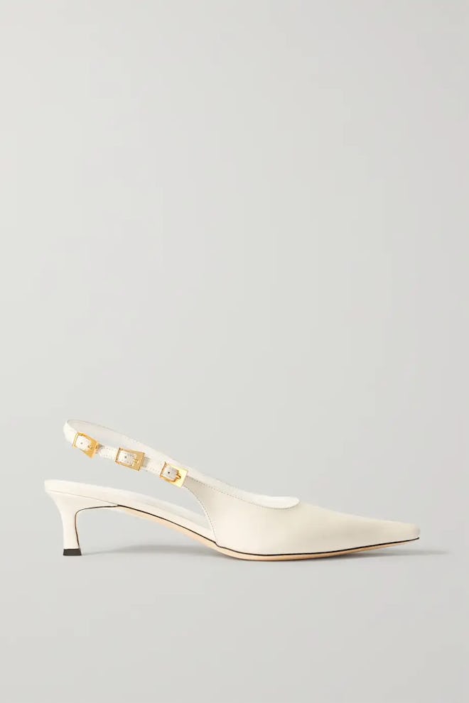 BY FAR + Mimi Cuttrell buckled leather slingback pumps