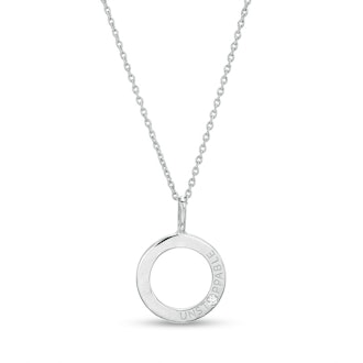 Diamond Accent "Unstoppable" Circle Drop Pendant in Sterling Silver