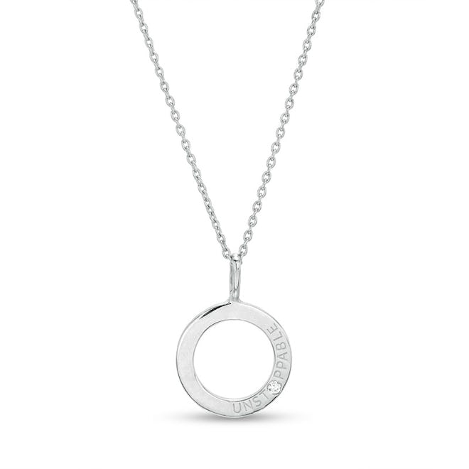 Diamond Accent "Unstoppable" Circle Drop Pendant in Sterling Silver