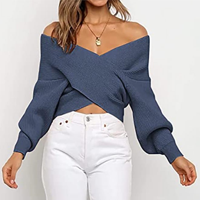 BTFBM Wrap-Front Cropped Sweater