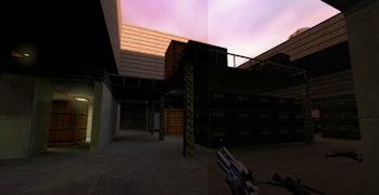Screengrab from Half Life showing half of image ray traced and half not ray traced. Image is showing...