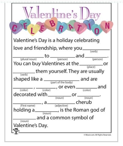 valentine's day games for kids: mad libs printable
