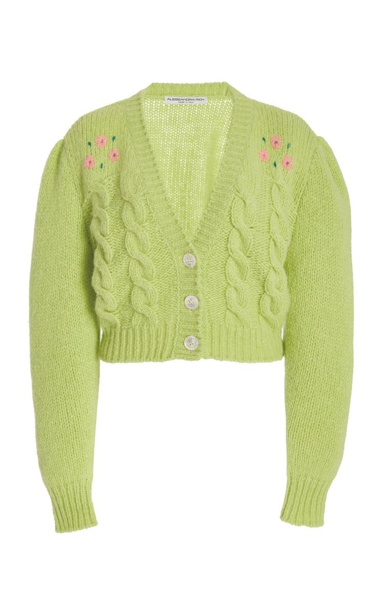 Alessandra Rich's Embroidered Alpaca-Blend Cropped Cardigan. 