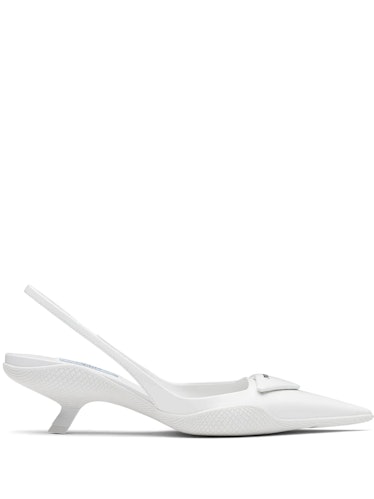 Pride white logo slingback pumps.