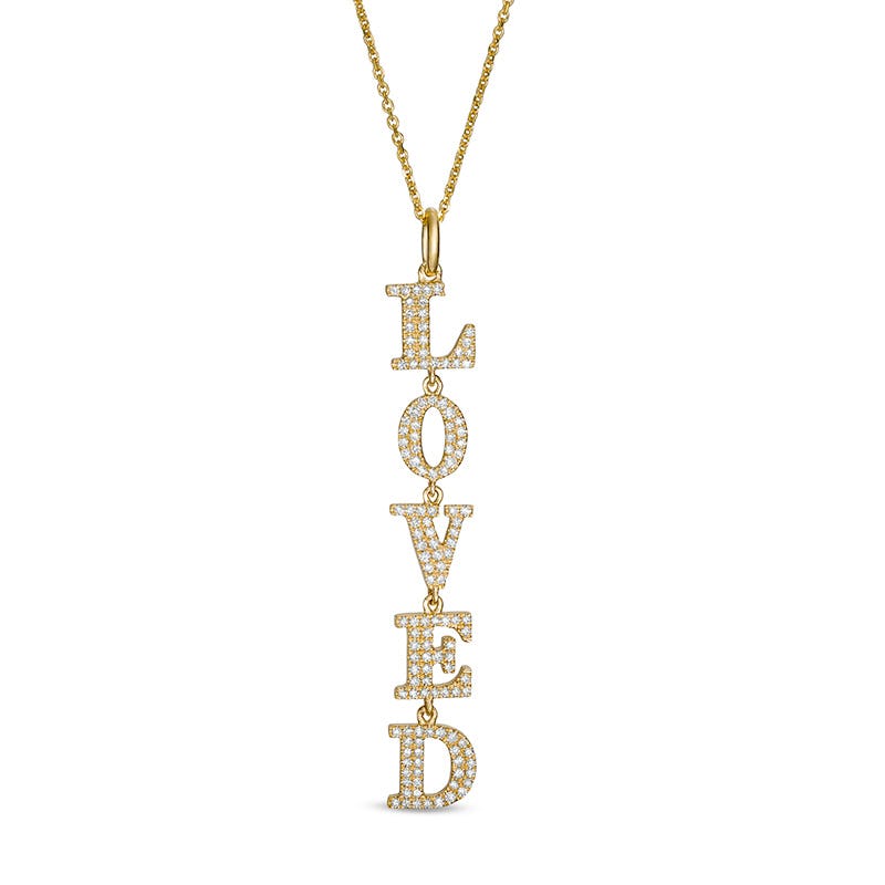 Diamond Vertical Drop &ldquo;Loved&rdquo; Pendant in 10K Gold