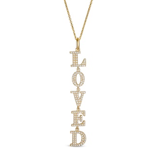 Diamond Vertical Drop "Loved" Pendant in 10K Gold