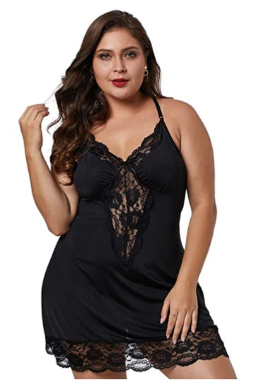 BLMFAION Chemise Lace Trim Nightgown