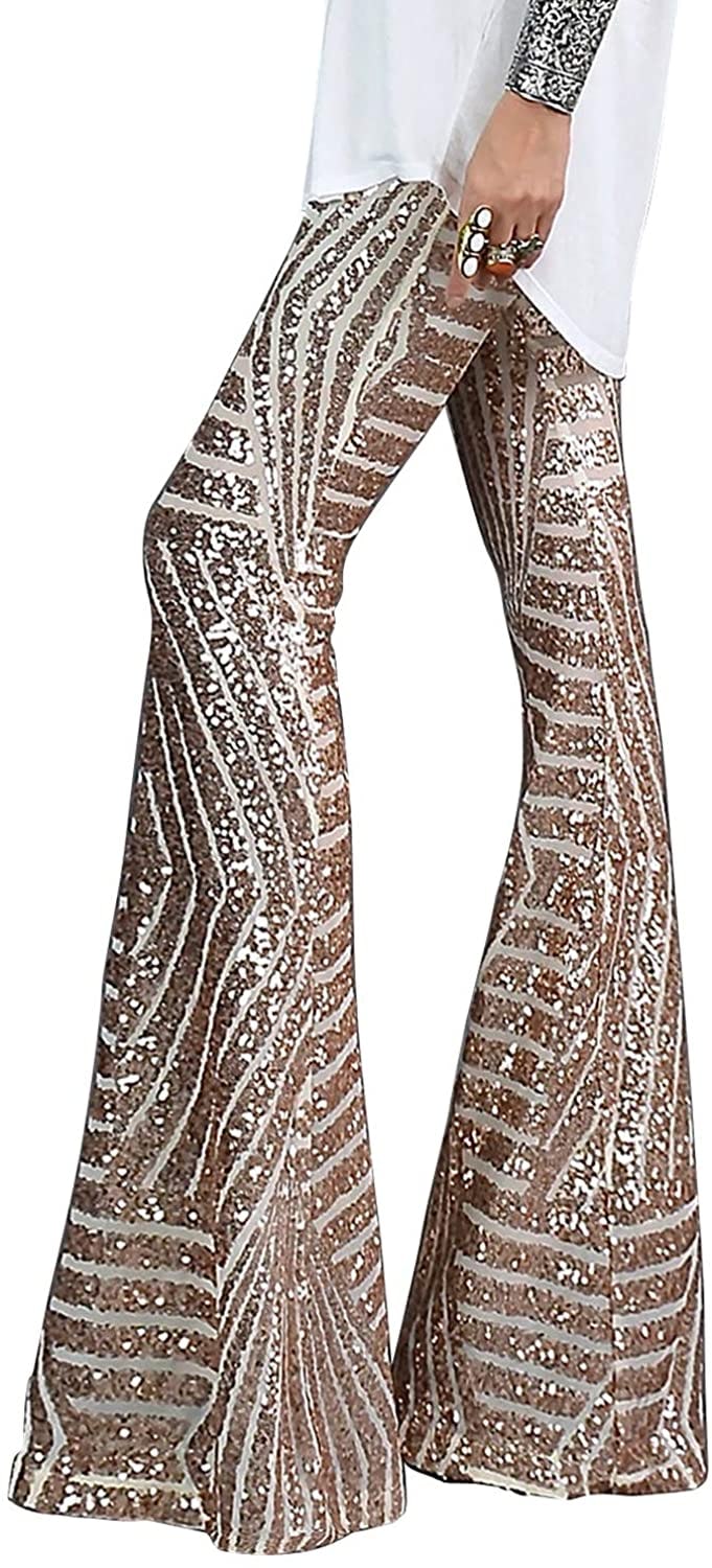 AZOKOE Sequin Bell Bottom Trousers